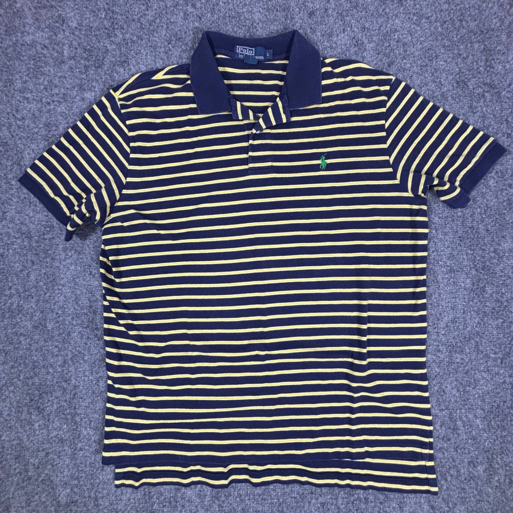 VTG Polo Ralph Lauren Men's Cotton Striped Polo Shirt Green Pony Large